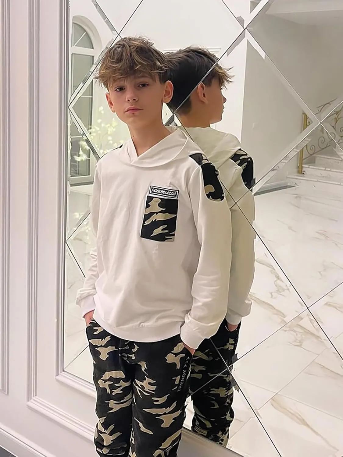 LOLANTA Camo Clothes for Boys Long Sleeve Hoodie and Pants Sets Kids 2 Piece Casual Outfits Sweatsuits