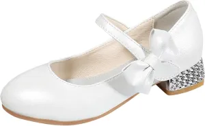 Low Heel for Toddler Girls Dress Shoes Cute Bowknot Paten?? Mary Jane Flower Bow Shoes for Wedding School Part??