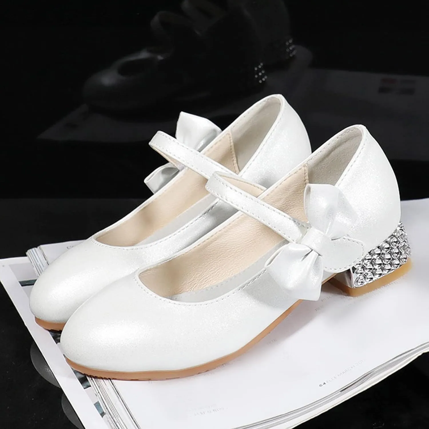 Low Heel for Toddler Girls Dress Shoes Cute Bowknot Paten?? Mary Jane Flower Bow Shoes for Wedding School Part??