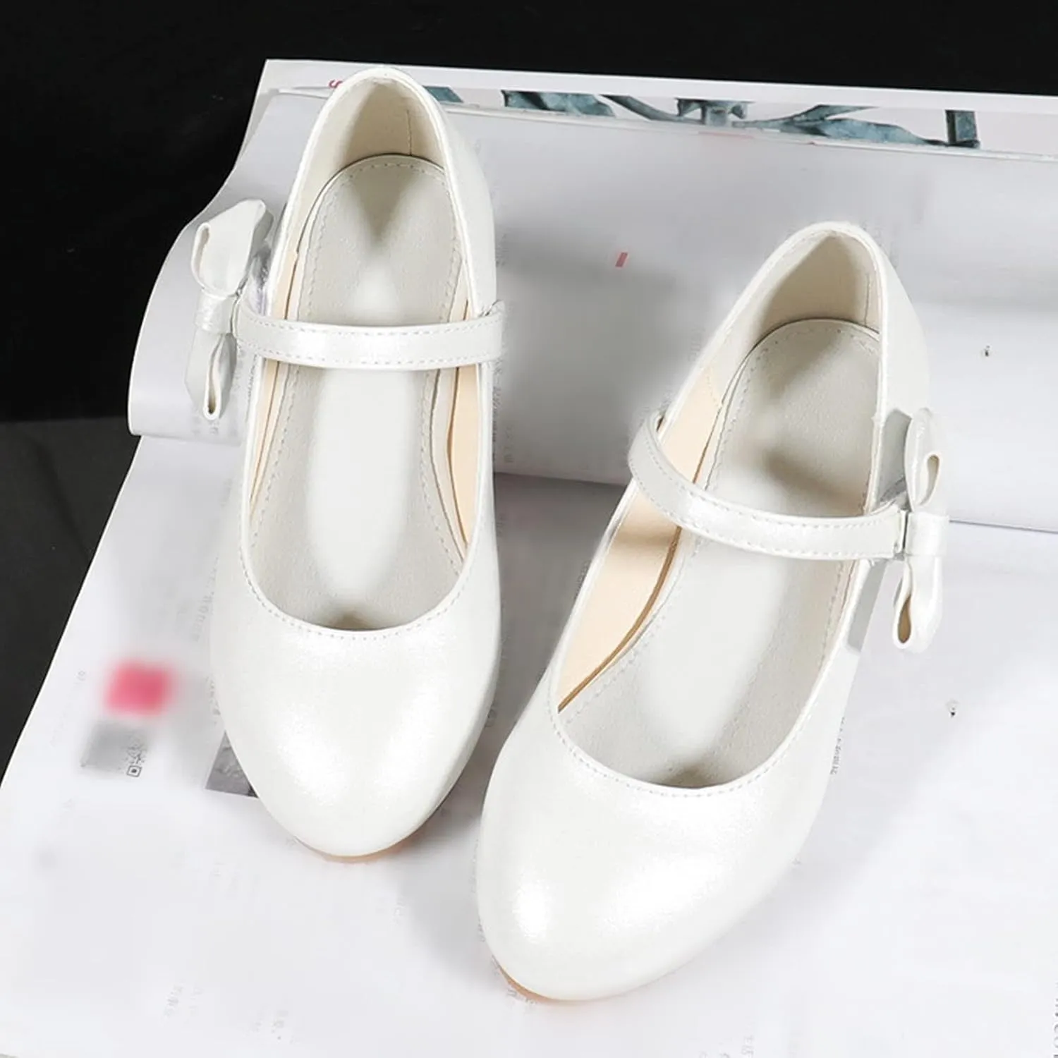 Low Heel for Toddler Girls Dress Shoes Cute Bowknot Paten?? Mary Jane Flower Bow Shoes for Wedding School Part??