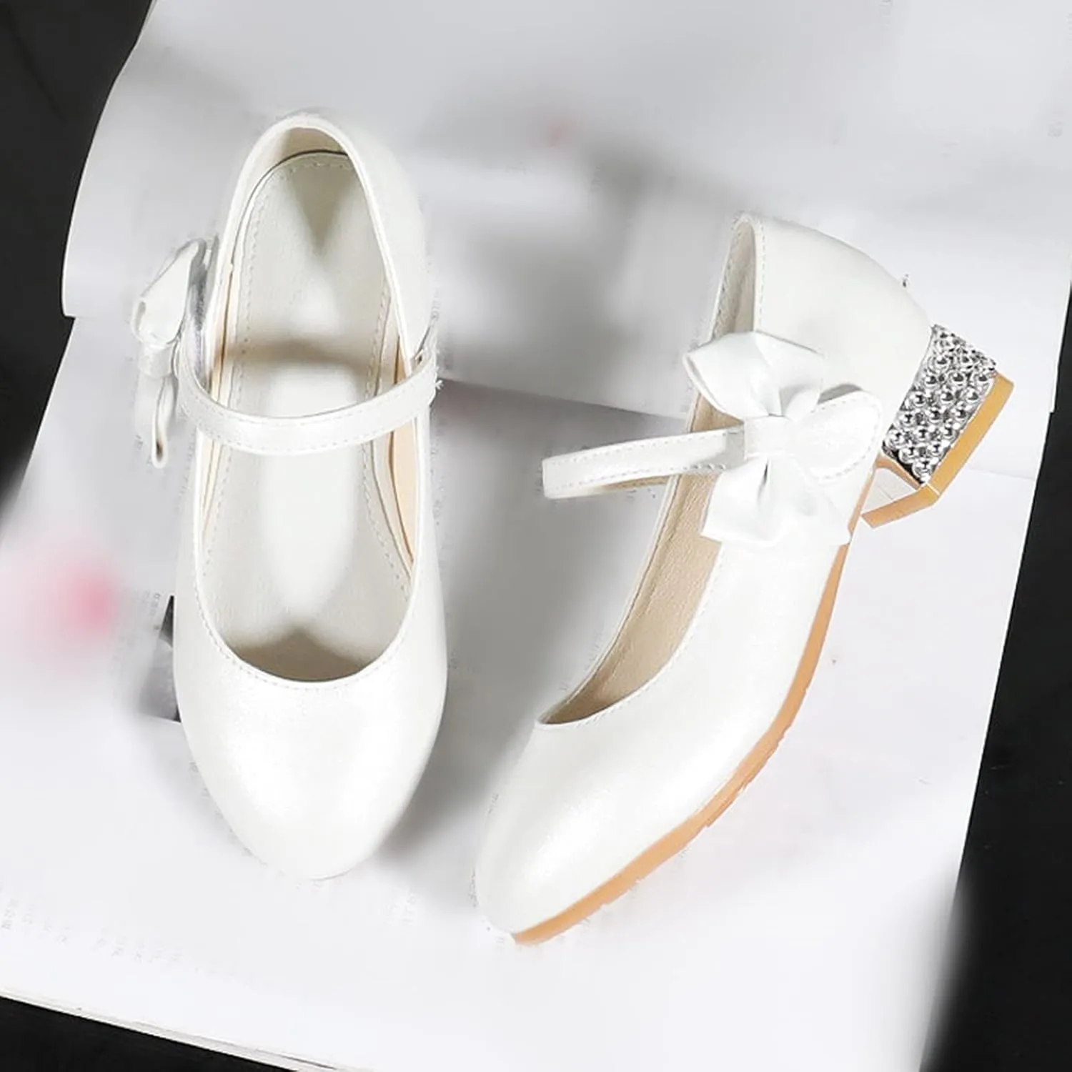Low Heel for Toddler Girls Dress Shoes Cute Bowknot Paten?? Mary Jane Flower Bow Shoes for Wedding School Part??