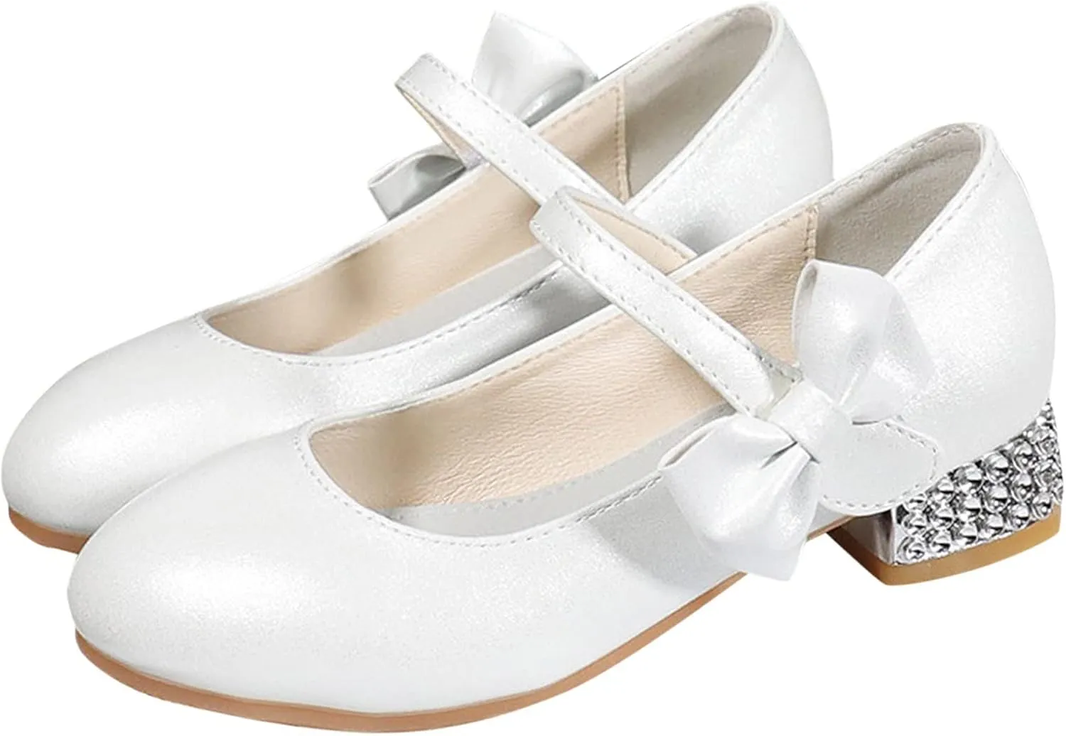 Low Heel for Toddler Girls Dress Shoes Cute Bowknot Paten?? Mary Jane Flower Bow Shoes for Wedding School Part??