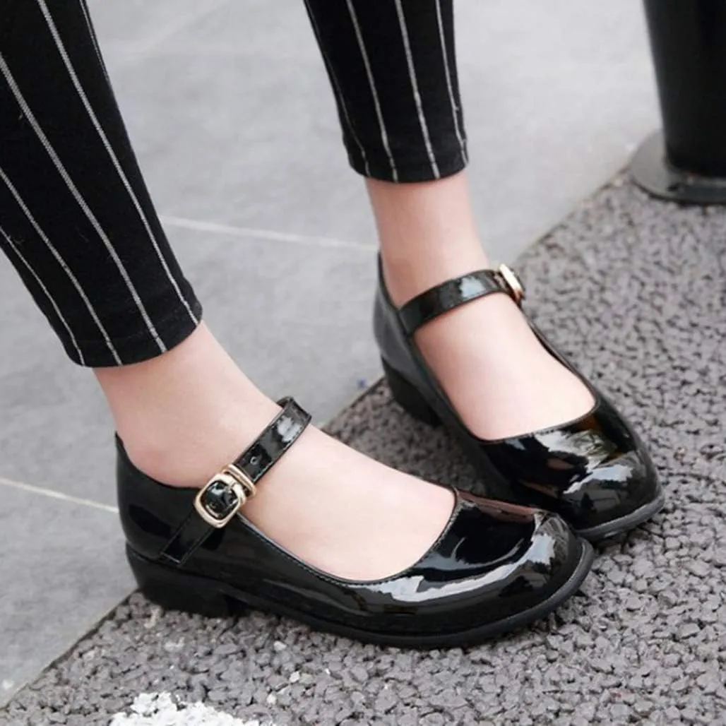 LUXMAX Womens Patent Leather Mary Jane Flats Square Toe Pumps
