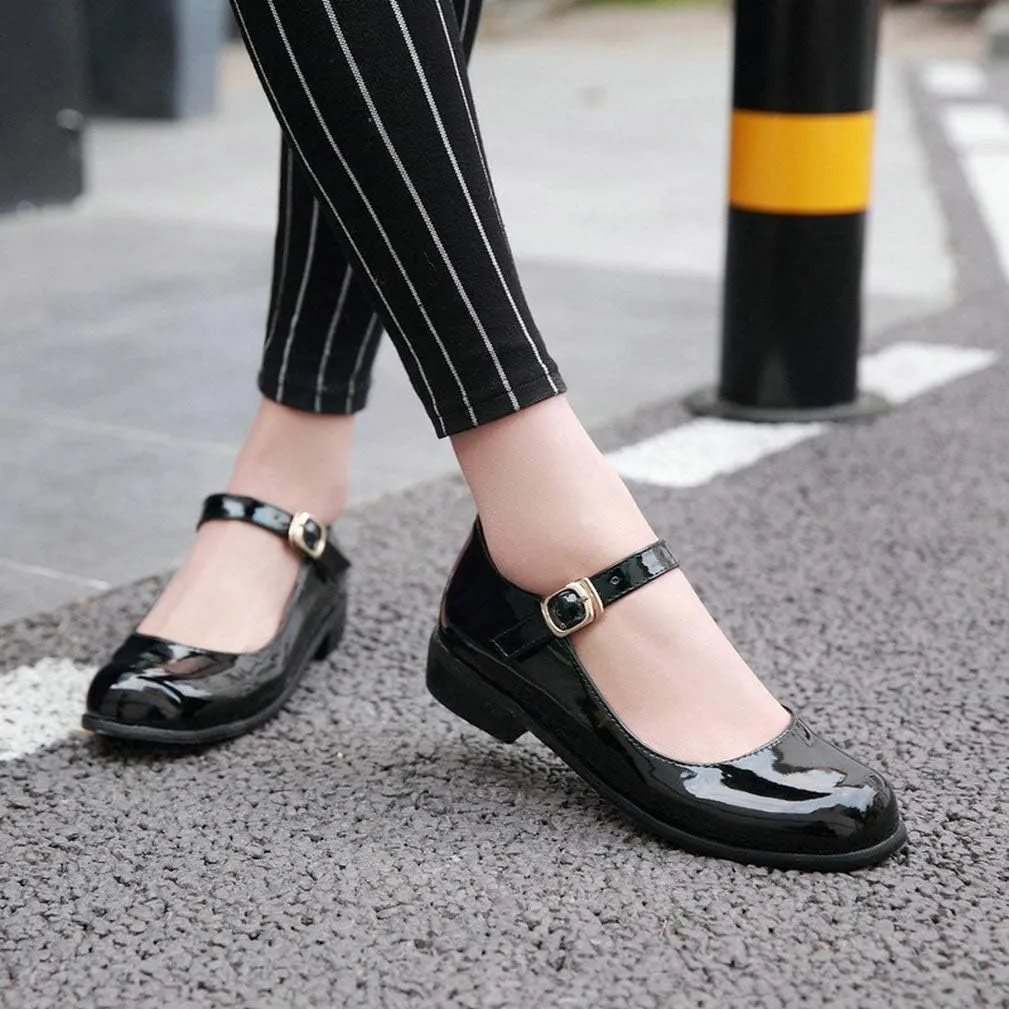 LUXMAX Womens Patent Leather Mary Jane Flats Square Toe Pumps