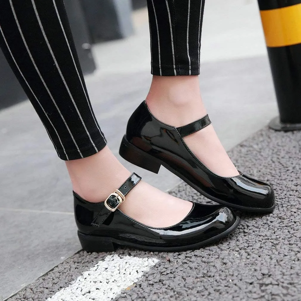 LUXMAX Womens Patent Leather Mary Jane Flats Square Toe Pumps