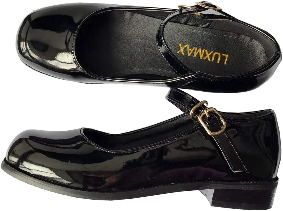 LUXMAX Womens Patent Leather Mary Jane Flats Square Toe Pumps