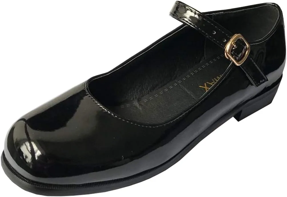 LUXMAX Womens Patent Leather Mary Jane Flats Square Toe Pumps