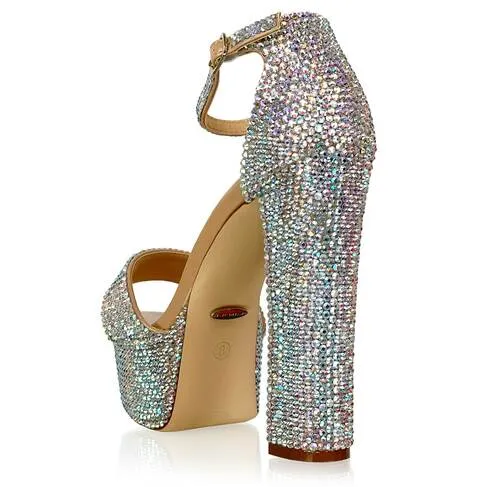 Marc Defang RYLIE 6" Platform Pageant Heels Prom Shoes AB Crystal