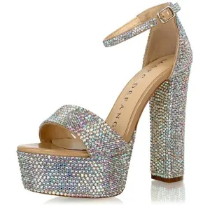 Marc Defang RYLIE 6" Platform Pageant Heels Prom Shoes AB Crystal