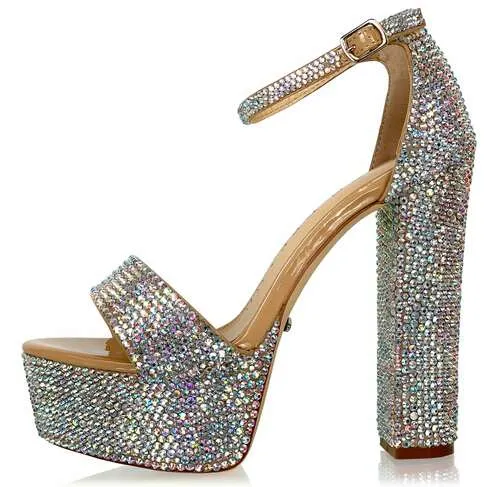 Marc Defang RYLIE 6" Platform Pageant Heels Prom Shoes AB Crystal