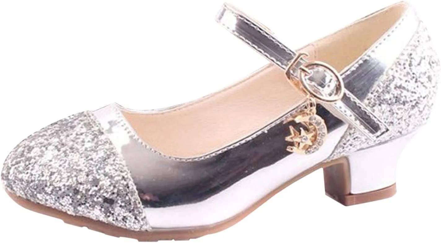 Mary Jane Shoes with Low Heel ??hinestones Princess Flower Girls Wedding Flat?? Dress Shoes for Little Kid/Big Kid