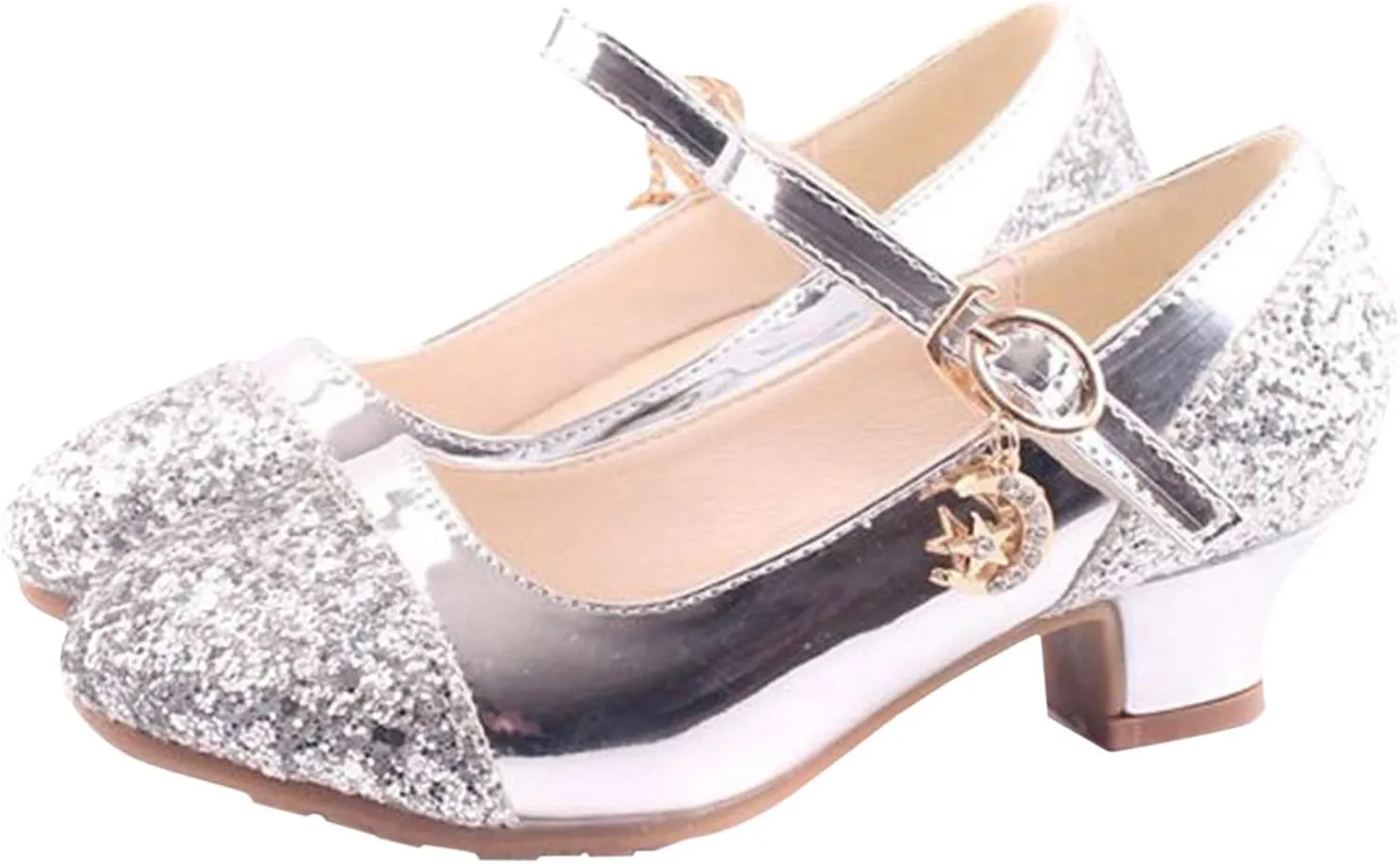 Mary Jane Shoes with Low Heel ??hinestones Princess Flower Girls Wedding Flat?? Dress Shoes for Little Kid/Big Kid