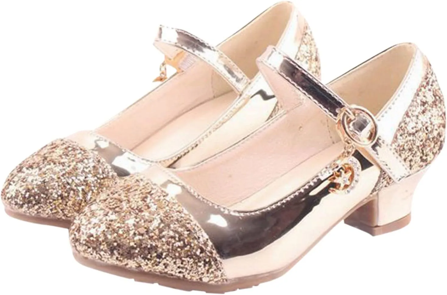 Mary Jane Shoes with Low Heel ??hinestones Princess Flower Girls Wedding Flat?? Dress Shoes for Little Kid/Big Kid