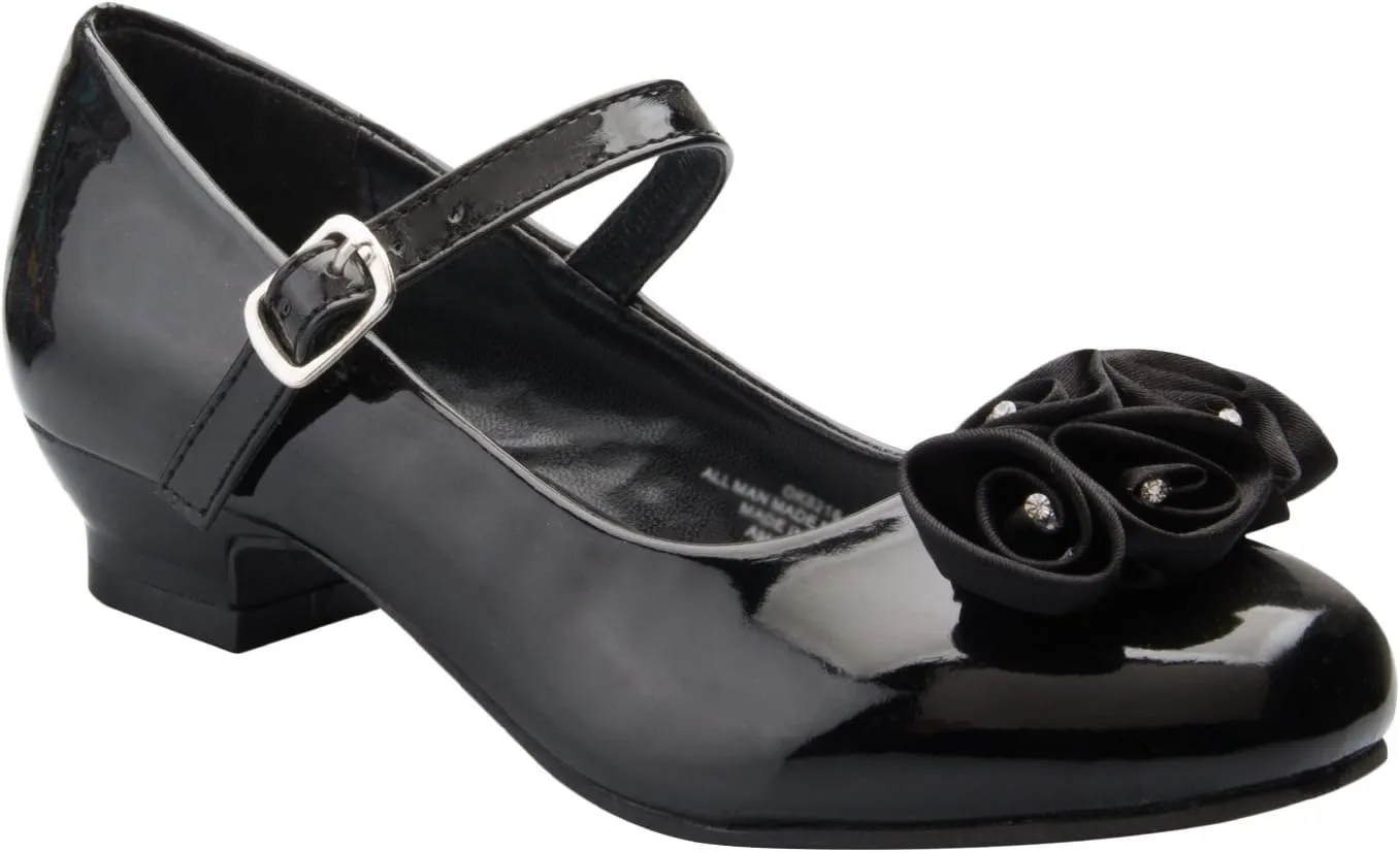 Mary Jane Shoes with Pretty Satin Rolled Rosettes Patent Leather