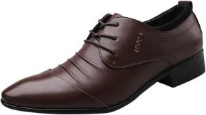 Men Dress Shoes Slip On Loafers Leather Lace Male Suit Shoe Shoes Men Comfortable Wedding Casual Business Shoes Men's Leather Shoes Black Work Shoes Men Business Casual (Brown, 46)