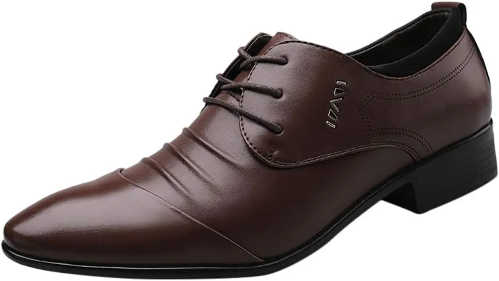 Men Dress Shoes Slip On Loafers Leather Lace Male Suit Shoe Shoes Men Comfortable Wedding Casual Business Shoes Men's Leather Shoes Black Work Shoes Men Business Casual (Brown, 46)