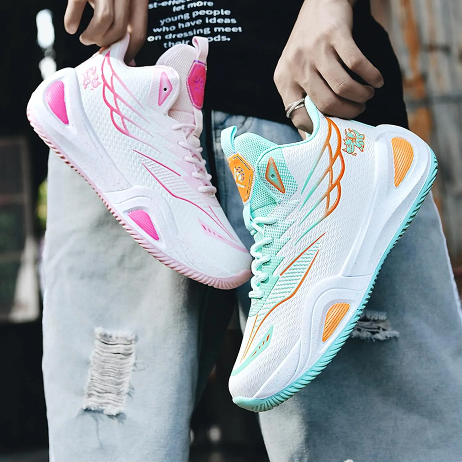 Men's Basketball Shoes High Top Anti Slip Shock-Absorbing Running Shoes Fashionable Durable Training Boots