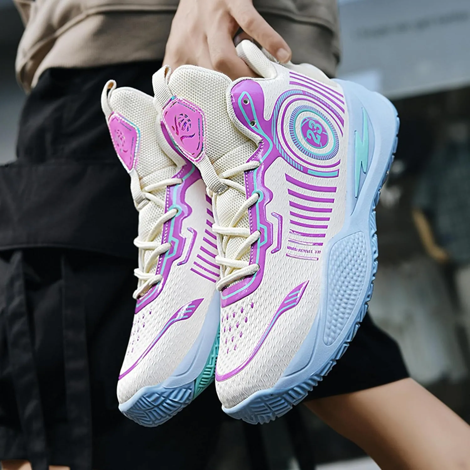 Men's Basketball Shoes High Top Anti Slip Shock-Absorbing Running Shoes Fashionable Durable Training Boots