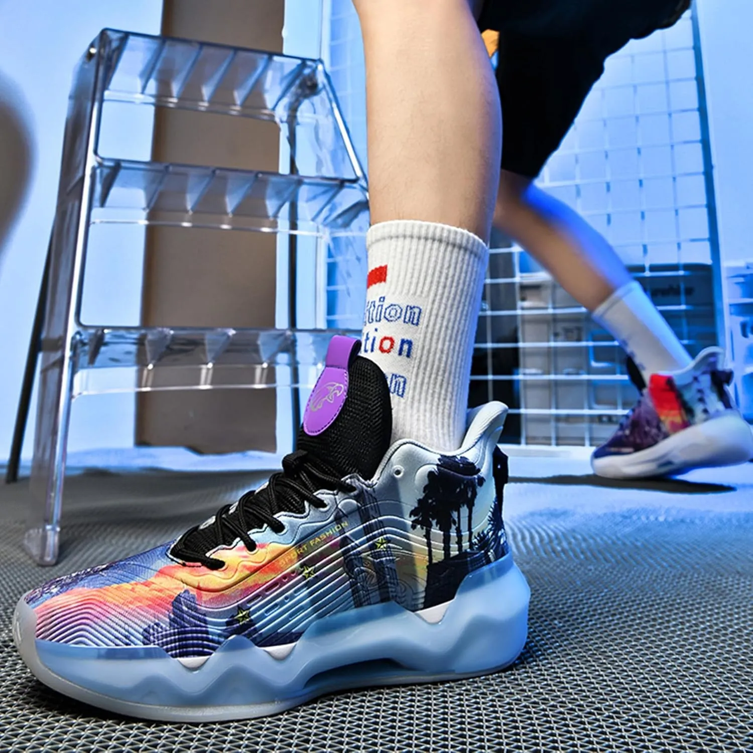 Men's Basketball Shoes High Top Anti Slip Shock-Absorbing Running Shoes Fashionable Durable Training Boots