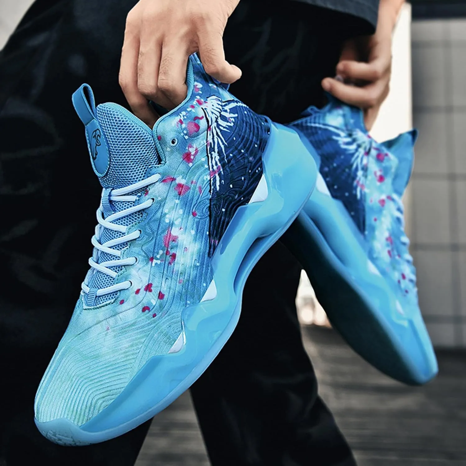 Men's Basketball Shoes High Top Anti Slip Shock-Absorbing Running Shoes Fashionable Durable Training Boots