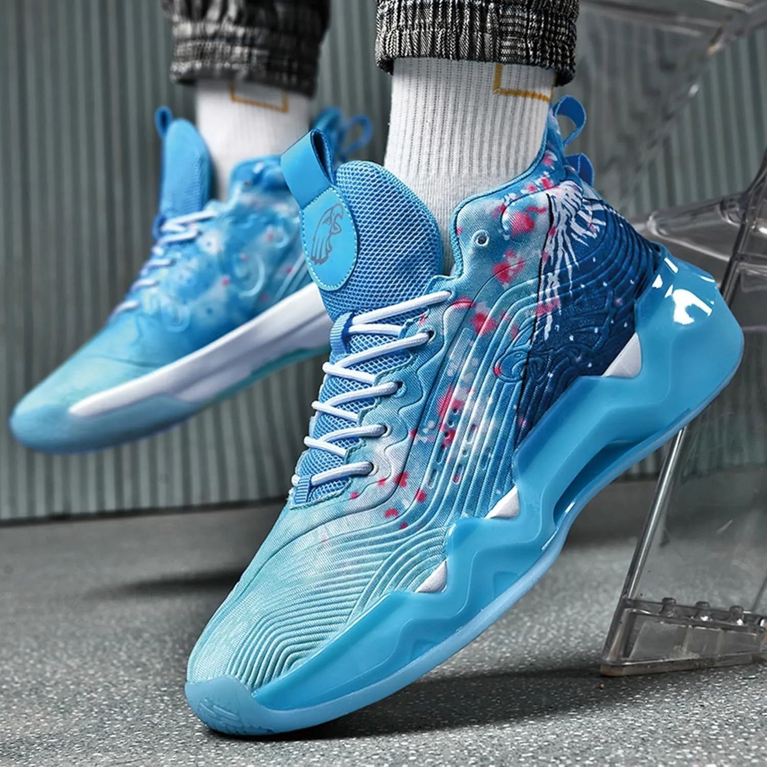 Men's Basketball Shoes High Top Anti Slip Shock-Absorbing Running Shoes Fashionable Durable Training Boots
