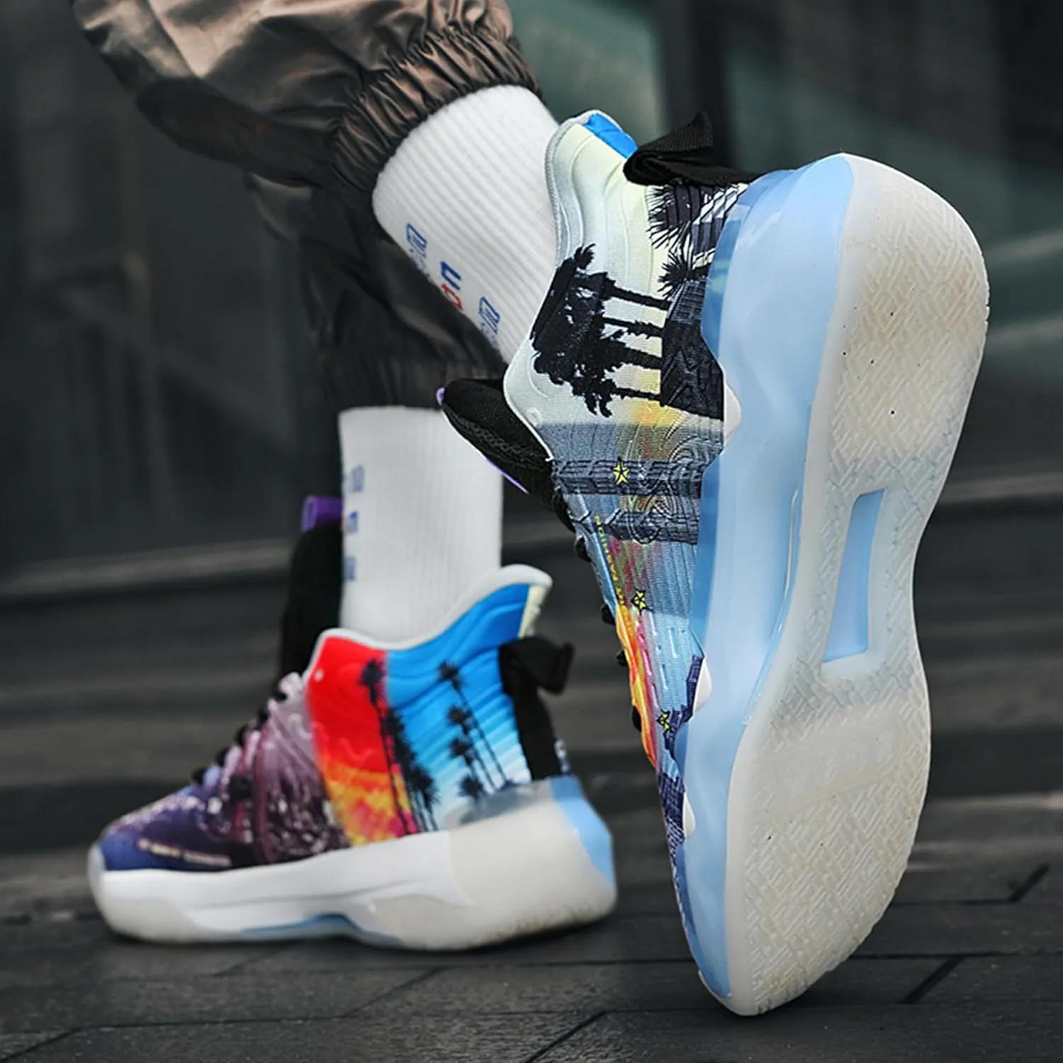 Men's Basketball Shoes High Top Anti Slip Shock-Absorbing Running Shoes Fashionable Durable Training Boots