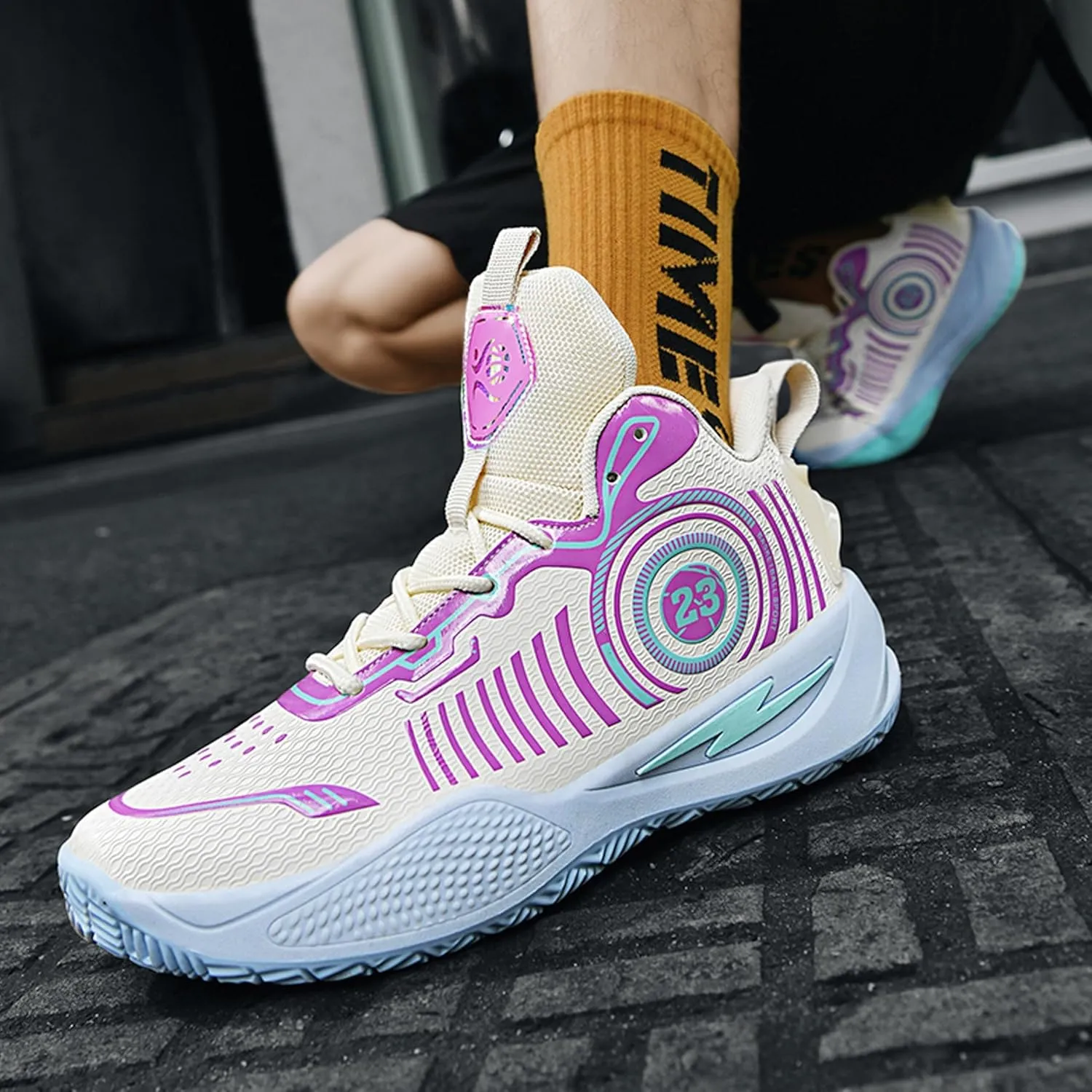 Men's Basketball Shoes High Top Anti Slip Shock-Absorbing Running Shoes Fashionable Durable Training Boots