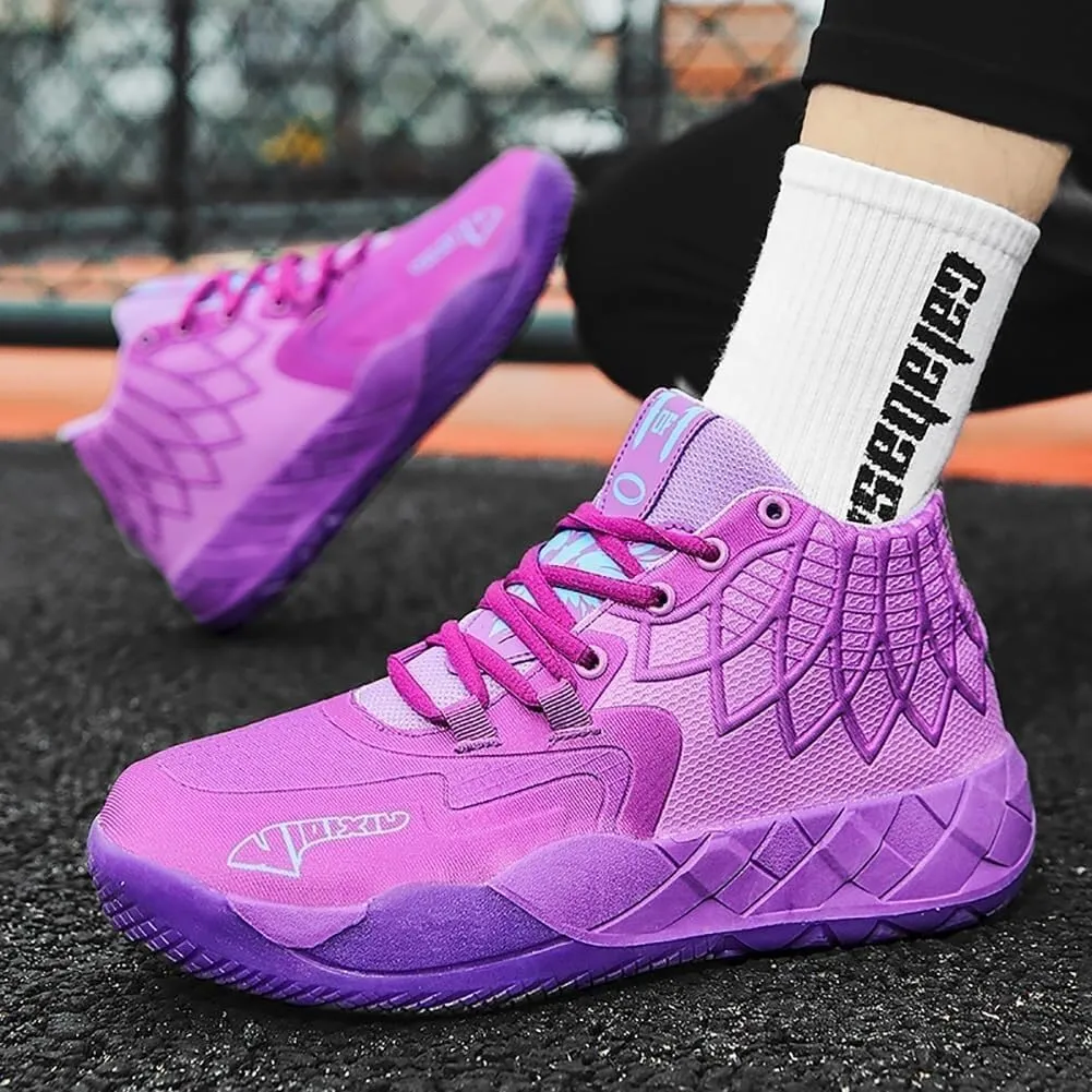 Men's Basketball Shoes with Breathable Mesh Shock-Absorbing Anti Slip Wear-Resistant Casual Fashionable Sports Training Boots