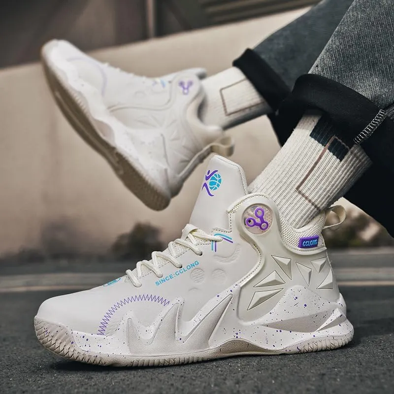 Men's Basketball Shoes with High Top Anti Slip Shock-Absorbing Design Fashionable Wrapped Sports Boots