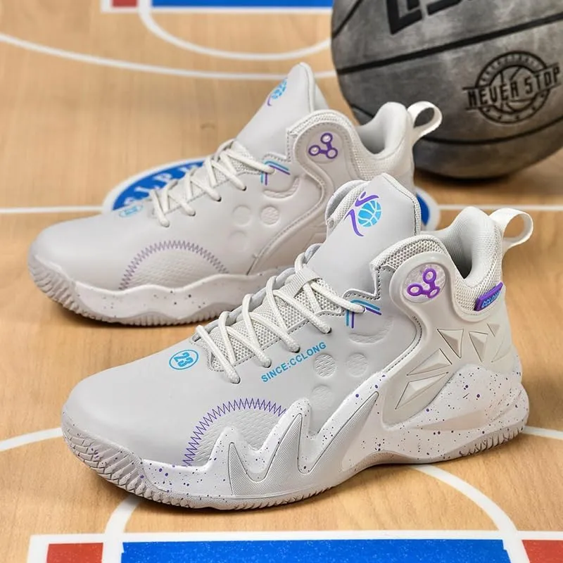 Men's Basketball Shoes with High Top Anti Slip Shock-Absorbing Design Fashionable Wrapped Sports Boots