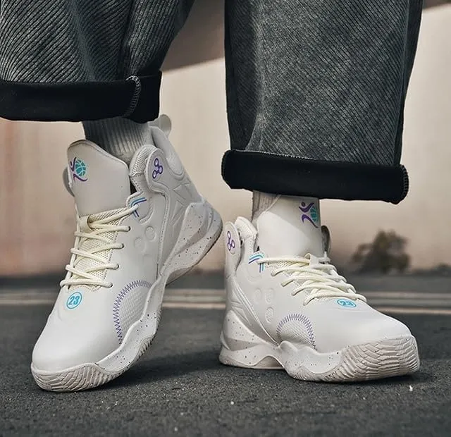 Men's Basketball Shoes with High Top Anti Slip Shock-Absorbing Design Fashionable Wrapped Sports Boots