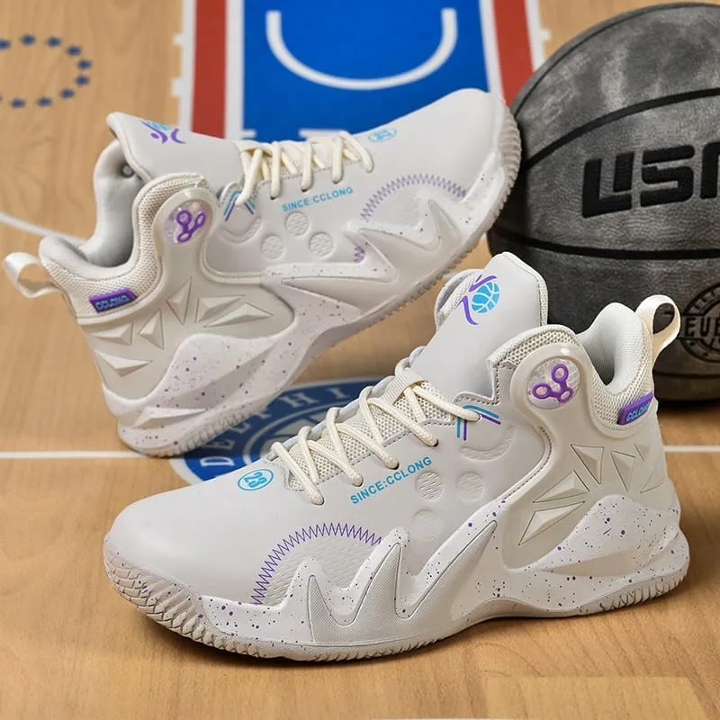 Men's Basketball Shoes with High Top Anti Slip Shock-Absorbing Design Fashionable Wrapped Sports Boots