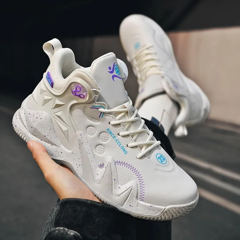 Men's Basketball Shoes with High Top Anti Slip Shock-Absorbing Design Fashionable Wrapped Sports Boots
