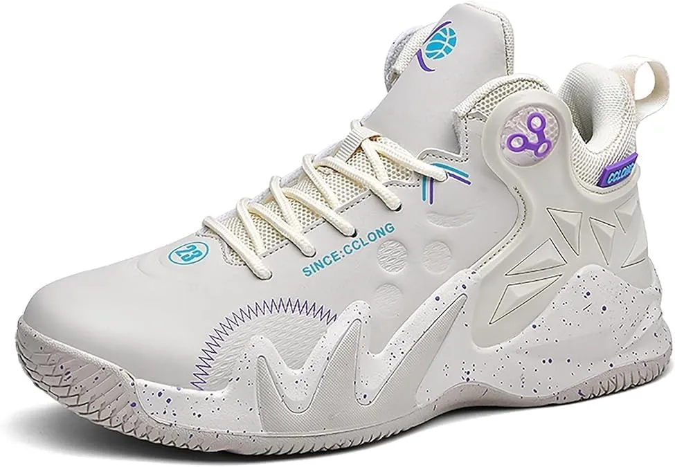 Men's Basketball Shoes with High Top Anti Slip Shock-Absorbing Design Fashionable Wrapped Sports Boots