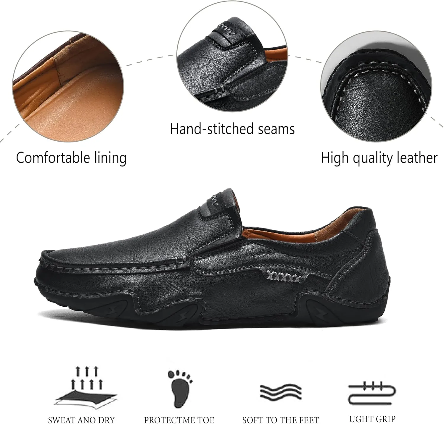 Mens Business Loafers Leather Casual Oxford Shoes Lightweight Soft Work Shoes Non-Slip Comfortable Driving