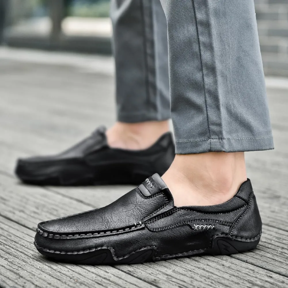 Mens Business Loafers Leather Casual Oxford Shoes Lightweight Soft Work Shoes Non-Slip Comfortable Driving