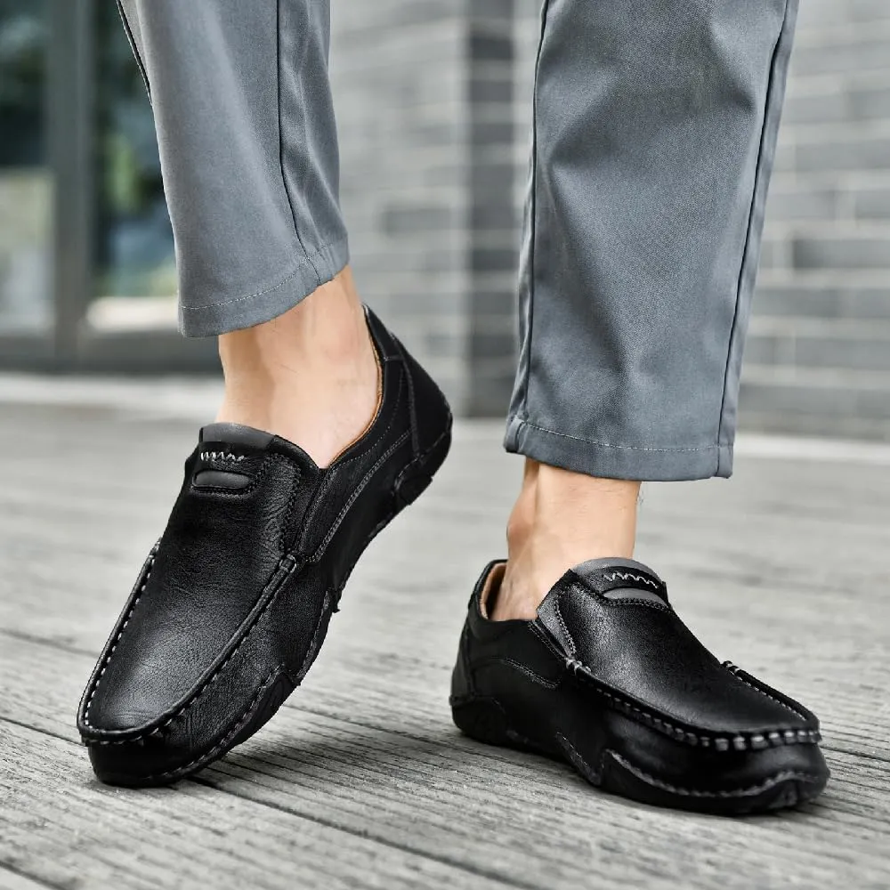 Mens Business Loafers Leather Casual Oxford Shoes Lightweight Soft Work Shoes Non-Slip Comfortable Driving