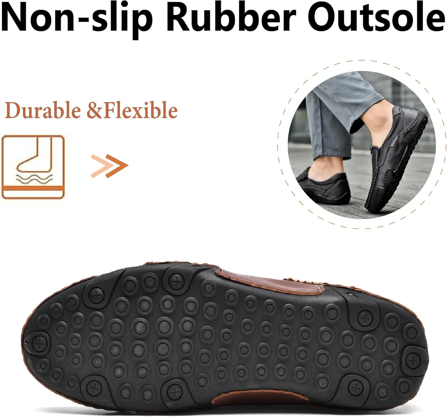 Mens Business Loafers Leather Casual Oxford Shoes Lightweight Soft Work Shoes Non-Slip Comfortable Driving