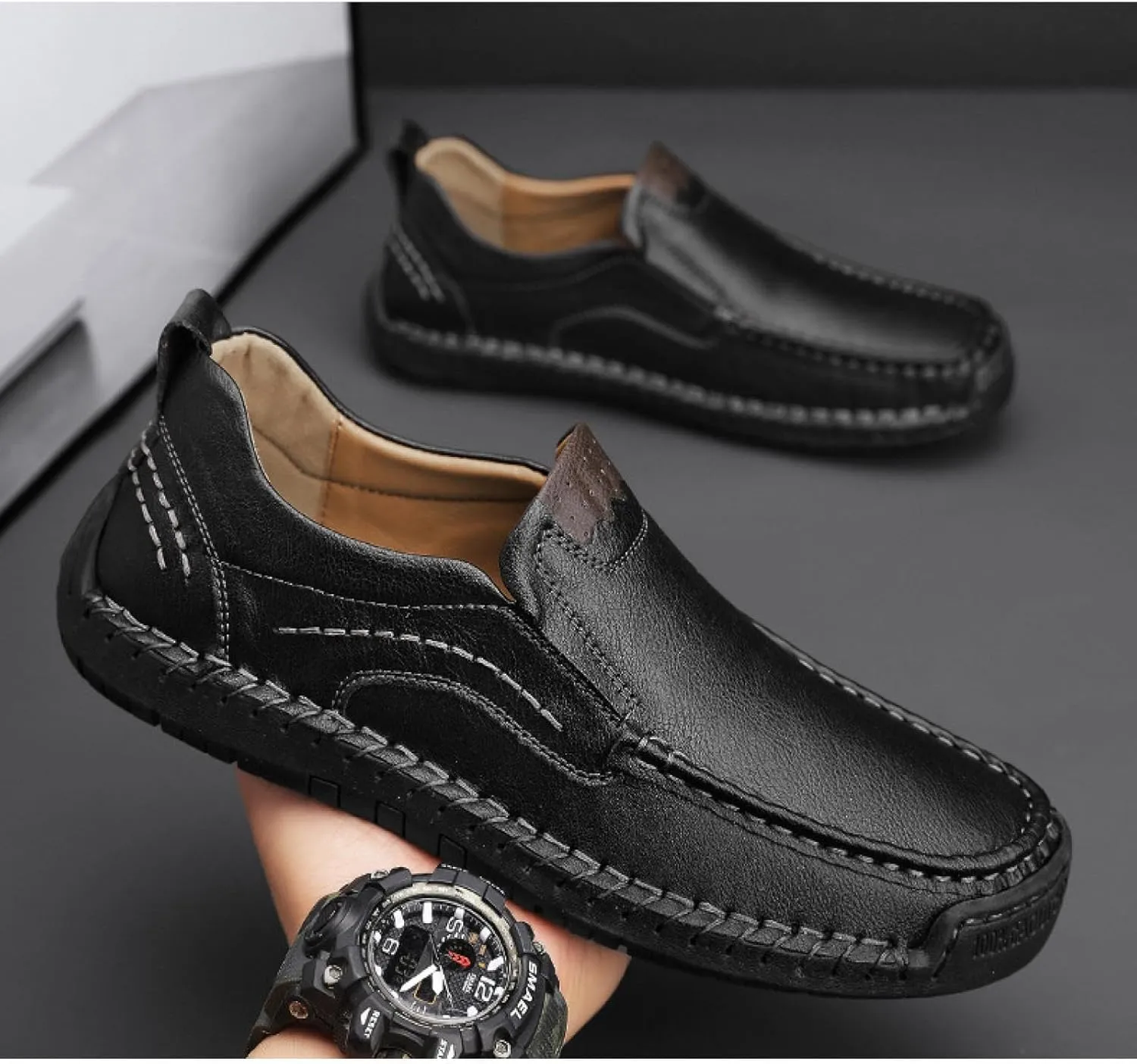 Men's Casual Leather Loafers, Shoes, Slip-in Dress Shoes, Walking Driving Shoes