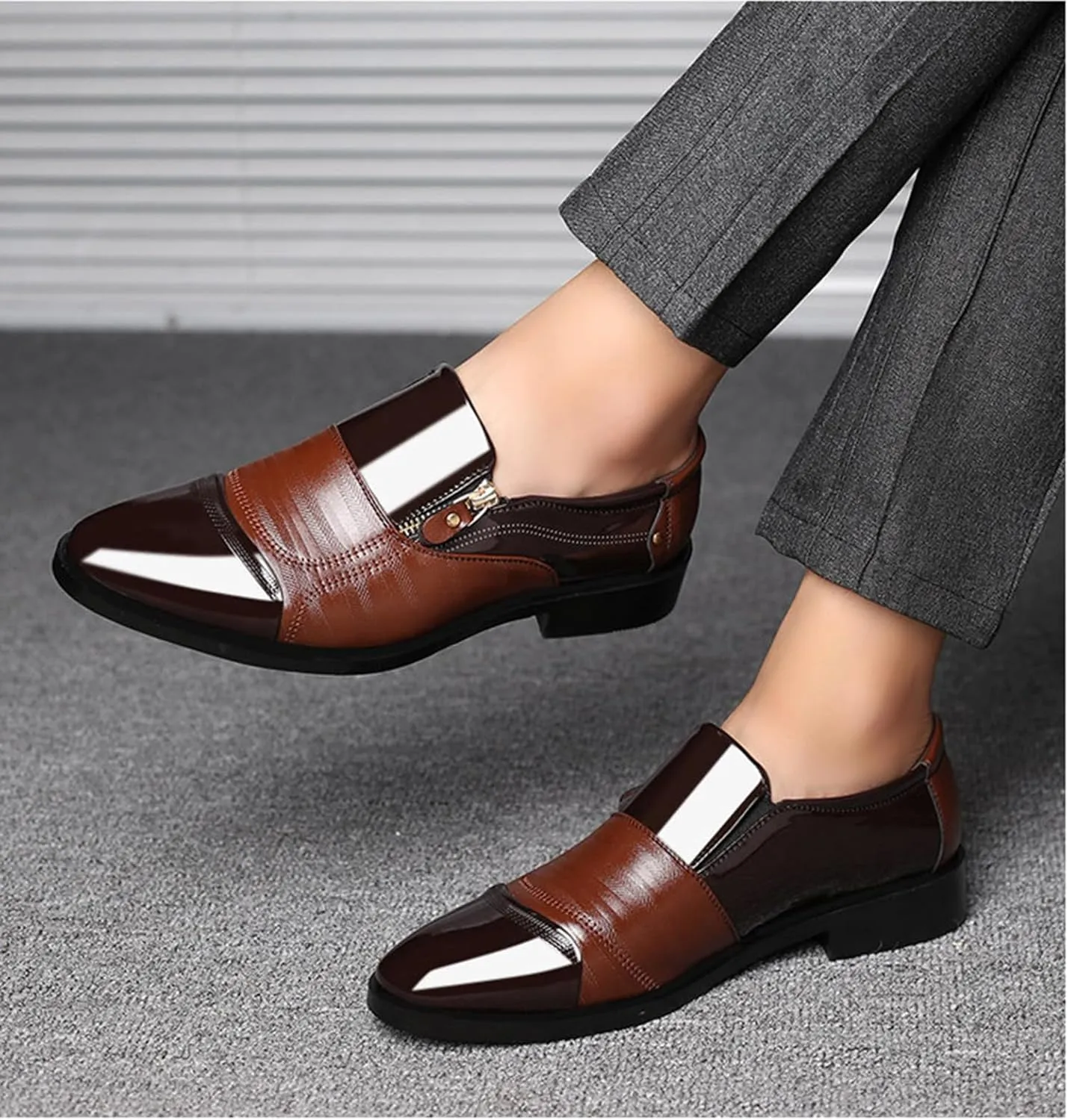 Mens Dress Slip On Loafer Shoes Fashion Patchwork Driving Oxfords Wedding Guest Moccasin Formal Business Work Shoes