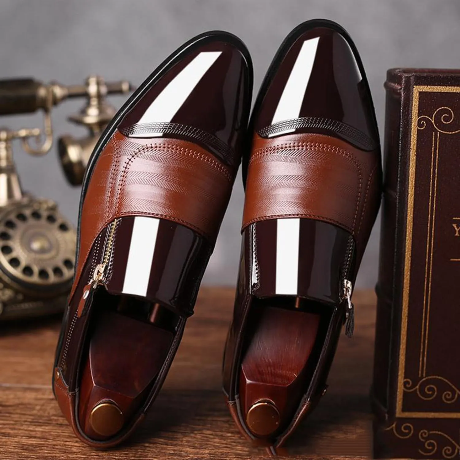 Mens Dress Slip On Loafer Shoes Fashion Patchwork Driving Oxfords Wedding Guest Moccasin Formal Business Work Shoes
