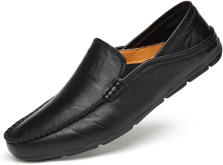 Men's Genuine Leather Loafers, Slip-on Driving Moccasins, Casual Flats, Brown,Blue,Black