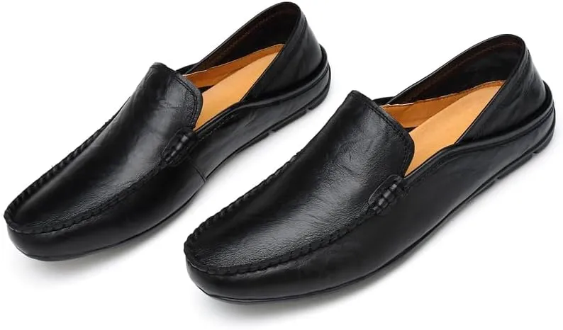 Men's Genuine Leather Loafers, Slip-on Driving Moccasins, Casual Flats, Brown,Blue,Black