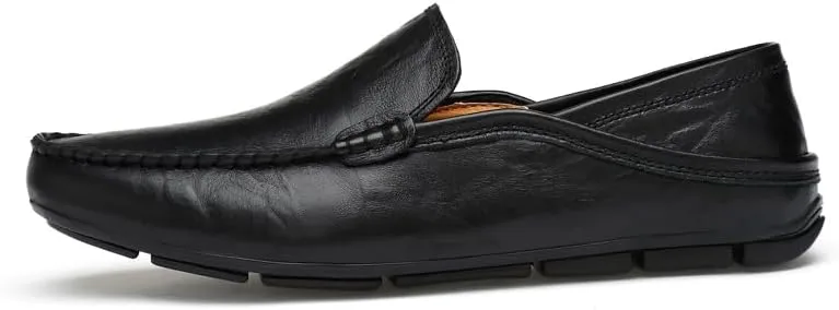 Men's Genuine Leather Loafers, Slip-on Driving Moccasins, Casual Flats, Brown,Blue,Black