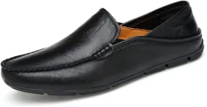 Men's Genuine Leather Loafers, Slip-on Driving Moccasins, Casual Flats, Brown,Blue,Black