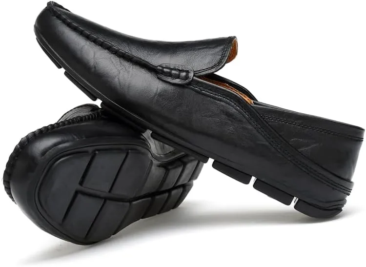 Men's Genuine Leather Loafers, Slip-on Driving Moccasins, Casual Flats, Brown,Blue,Black