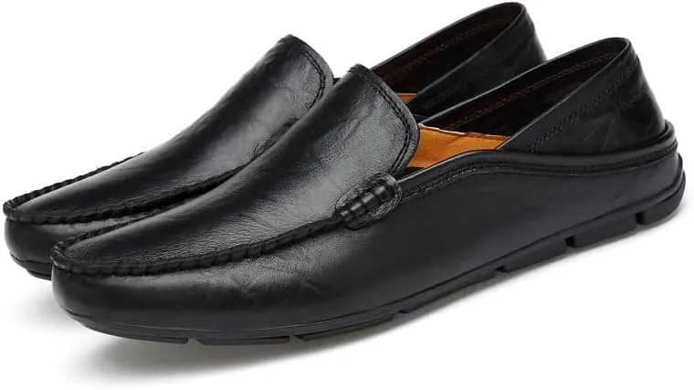 Men's Genuine Leather Loafers, Slip-on Driving Moccasins, Casual Flats, Brown,Blue,Black