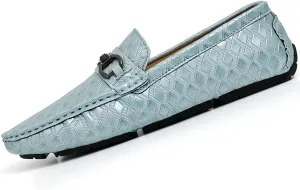 Men's Leather Loafers Black Slip-On Design Driving Loafers with Buckle Moccasins Shoes 10 Inches