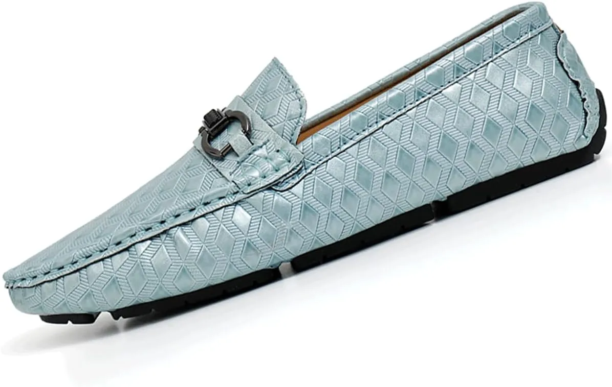 Men's Leather Loafers Black Slip-On Design Driving Loafers with Buckle Moccasins Shoes 10 Inches