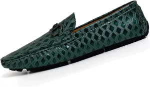 Men's Leather Loafers Black Slip-On Design Driving Loafers with Buckle Moccasins Shoes 10 Inches